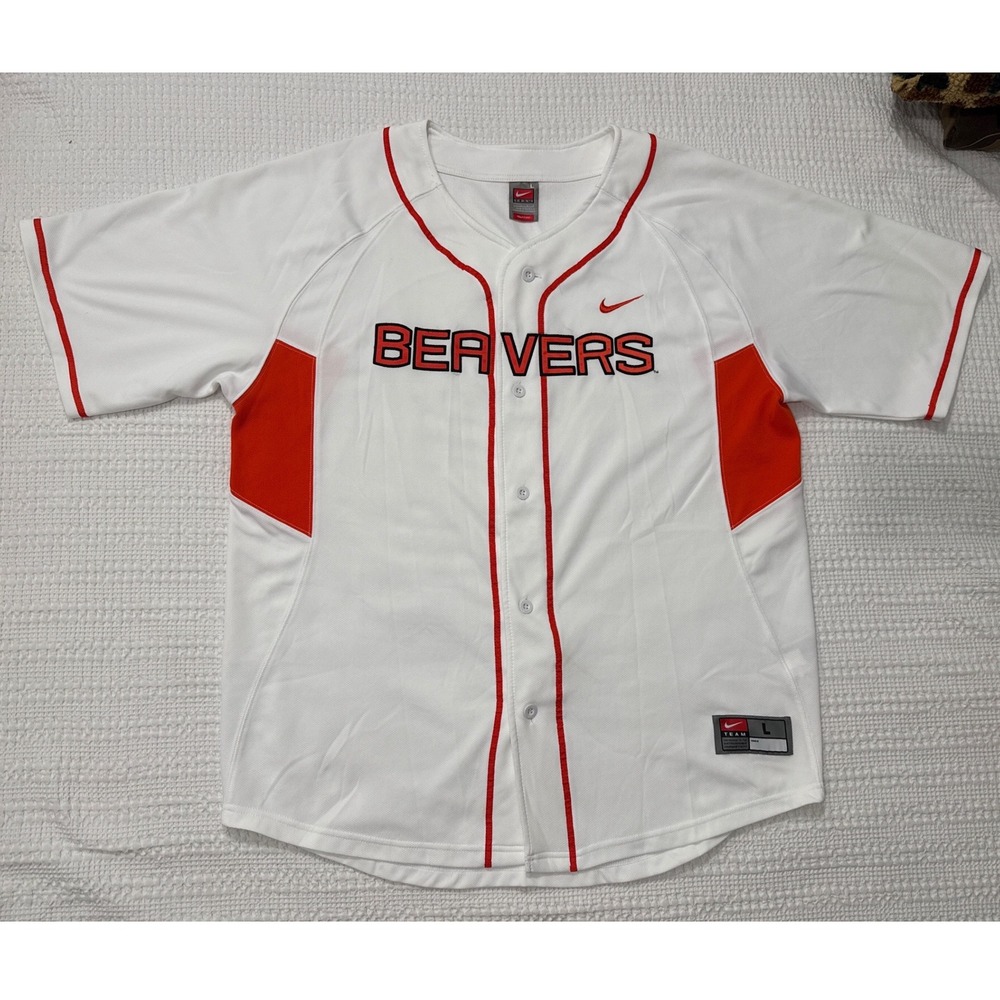 Vintage  Nike Oregon State Beavers Full Button Baseball Jersey - Large
